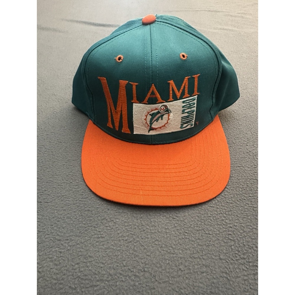 Vtg Miami Dolphins Snapback Cap Team NFL Drew Pearson Embroidered 90s Spellout